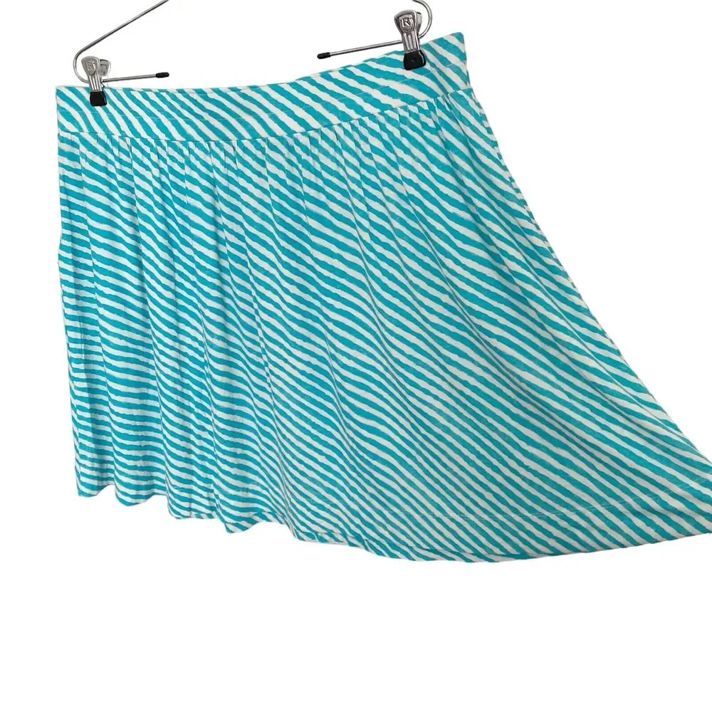 Ann Taylor Loft‎ Skirt Womens XL Striped Jersey Knit Teal/White Circle Skater